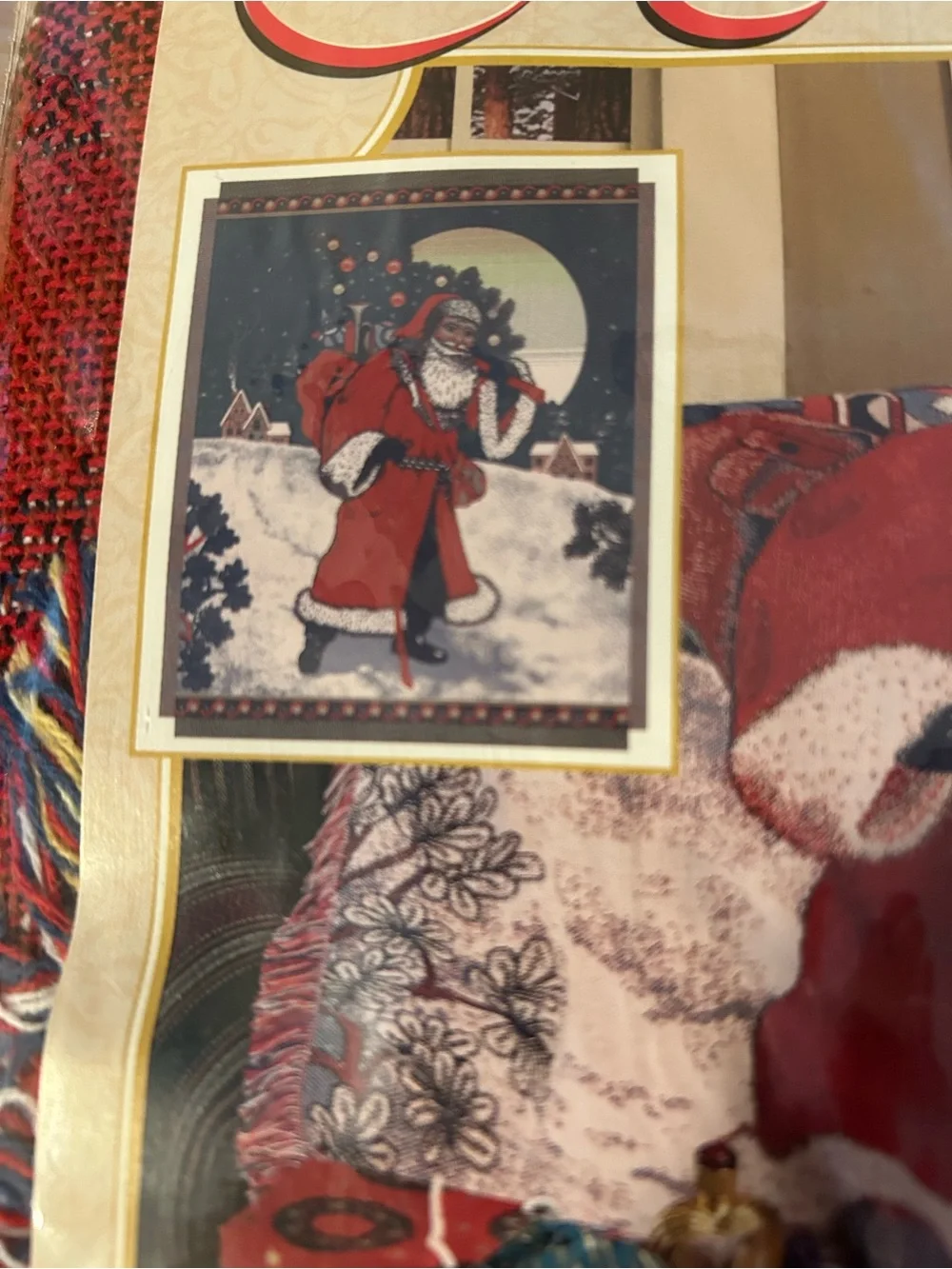 1996 Holiday Throw Blanket by Holiday Throw - Red, White & Green Santa Design